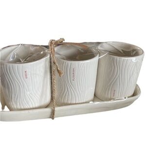 NWT Rae Dunn by Magenta Set of 3 flower pots grow nurish thrive wood grain look